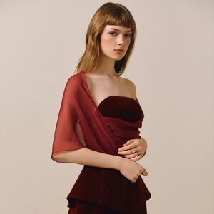 CiCi by CiCi Scarlotte velvet TOP ONLY with seer overlay burgundy XXL